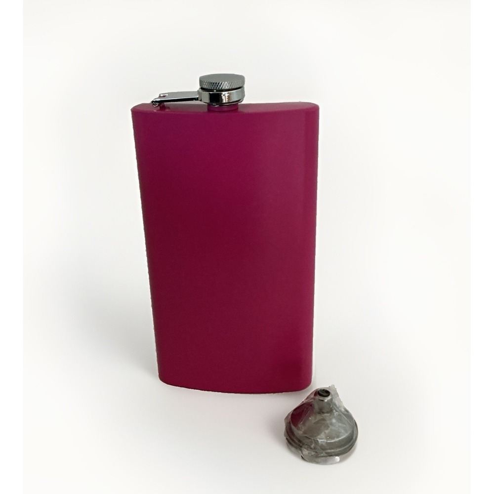 12oz Pink/Silver Metal Hip Flask Screw Cap With Funnel 2 Pc. Set NWOT